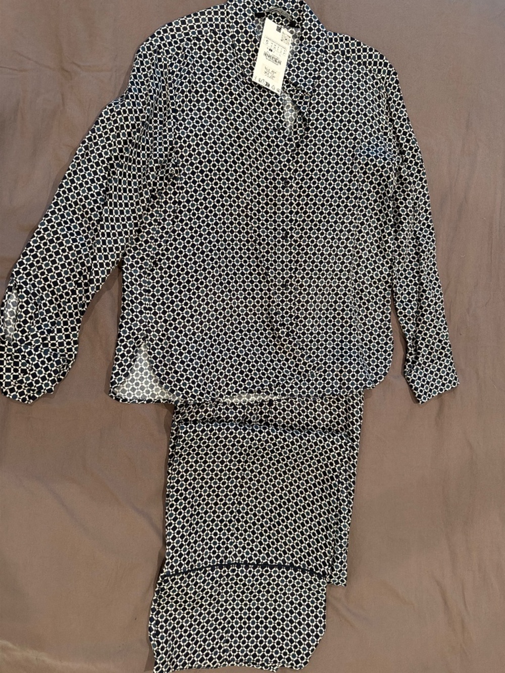 ZARA Printed Matching Set | Geometric Button-Up Shirt & Wide Leg Pants | NWT
